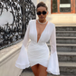 Deep V Neck Full Sleeves Mini Dress