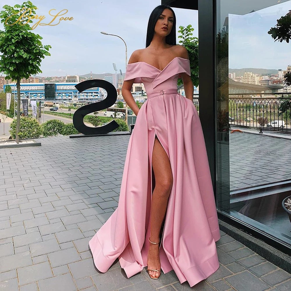 Off Shoulder Sleeveless Split Long Prom Dress