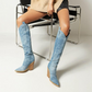 Women's Western Canvas Chunky Heel Knee-High Boots