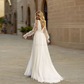 A-Line V-Neck Sheer Lace Sleeves Lace Wedding Dress With Split Front