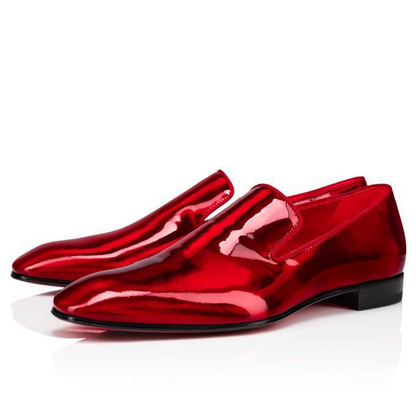 Men's Square Toe Red Metallic Slip-On Leather Loafer