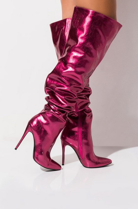 Metallic Pointed Toe Over The Knee Boots