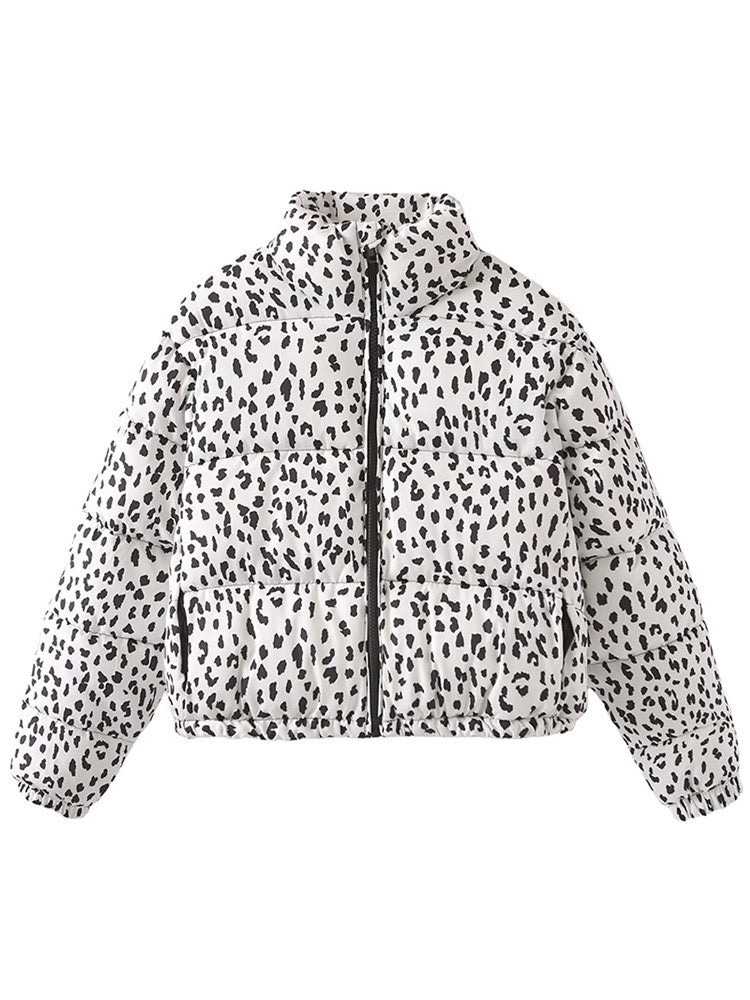 Leopard Print Puffer Zipper Jacket