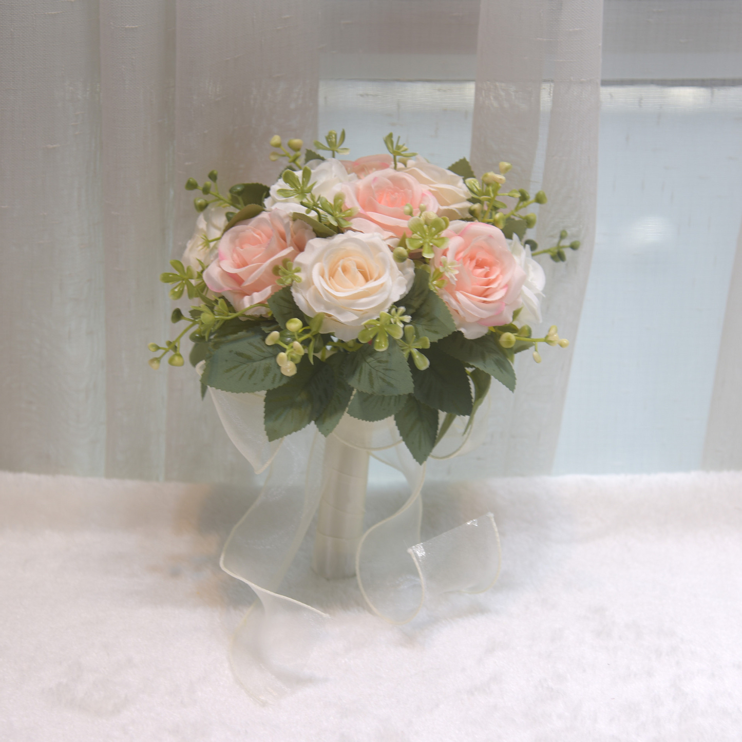 Peach Silk Garden Rose Wedding Bouquet