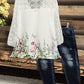 Floral Print Hollow out Scarf Neck 3/4 Sleeves Blouse