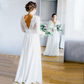 A Line Chiffon Long Sleeves V Neck Lace Beach Wedding Dress