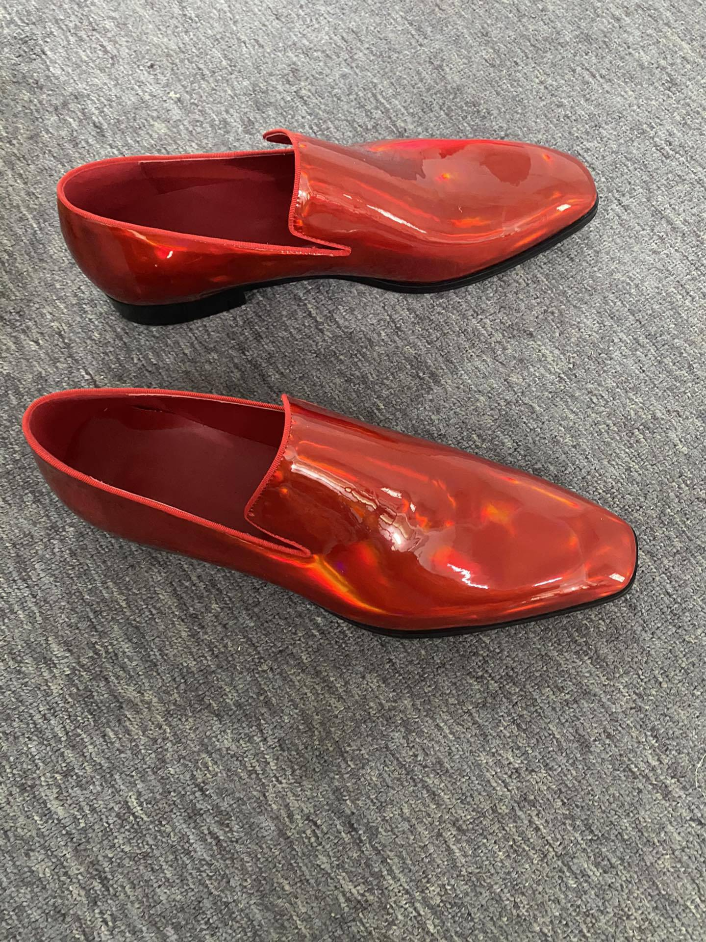 Men's Square Toe Red Metallic Slip-On Leather Loafer