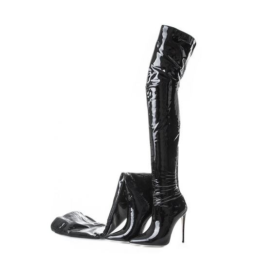 Bright Patent Leather Pointed Toe Stiletto Over The Knee Boots