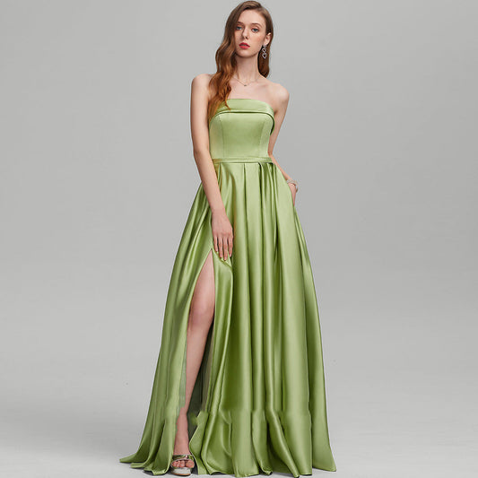 Green Tube Top Backless Split Long Prom Dress