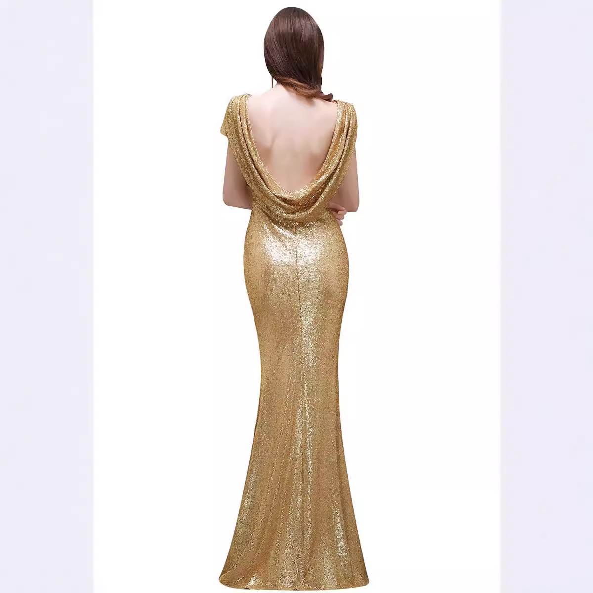 Cap Sleeve Sequined Mermaid Long Dress