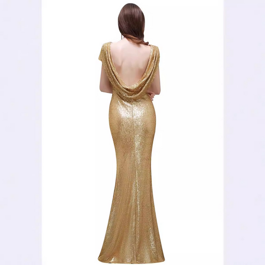 Cap Sleeve Sequined Mermaid Long Dress