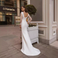 Scoop Neck Long Sleeve Sweep Train Satin Bridal Gowns