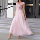 Cap-sleeved V Neck A-line Tulle Dress