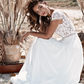 Lace V-Neck Short Sleeves Backless Brush Train Boho Bridal Dress