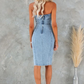 Strapless Sleeveless Denim Midi Dress