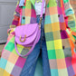 Color Plaid Urban Long Sleeve Trench Coat With Belt