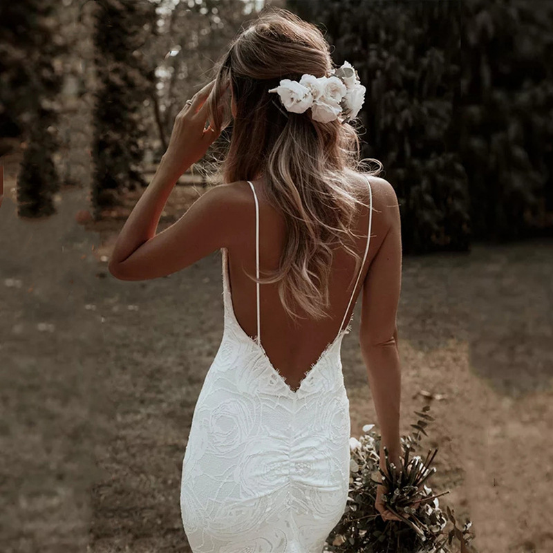 Lace Sweetheart Backless Sleeveless Wedding Dress