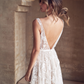 A-Line V Neck Tulle Lace Sweep Train Wedding Dress With Appliques Lace