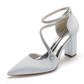 Simple Satin Block Heel Point Toe Wedding Heels