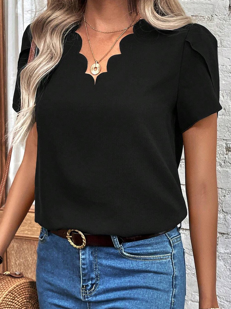 Black Simple V Neck Short Sleeves Top