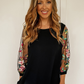 Black Floral Lace Puff Sleeves Top