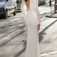 Mermaid V-Neck Long Sleeves Elegant Lace Satin Wedding Dress