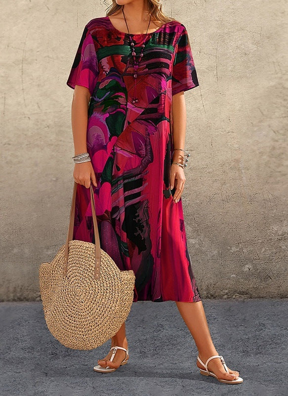 Women's Chiffon Abstract Print V Neck Flutter Sleeve Midi Dress