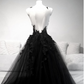 Black Embroidered Sleeveless Prom Dress