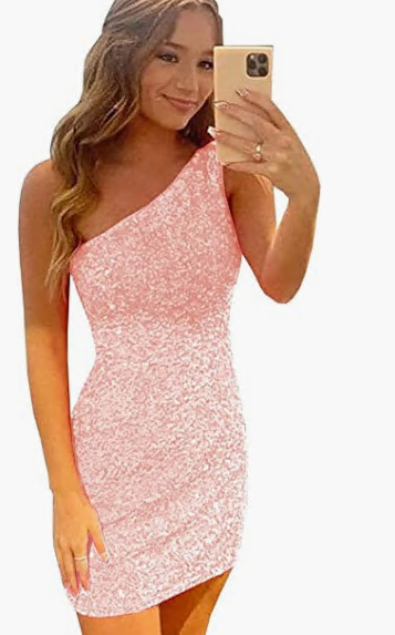 Sequin Oblique Shoulder Sleeveless Mini Dress