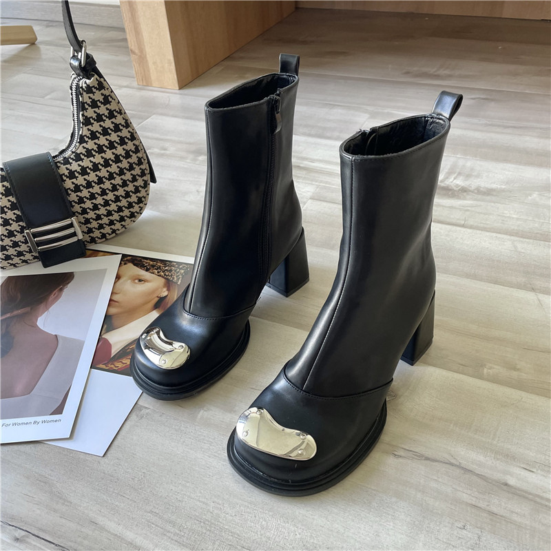 Women's Chunky Heel Ankle Boots with Metal