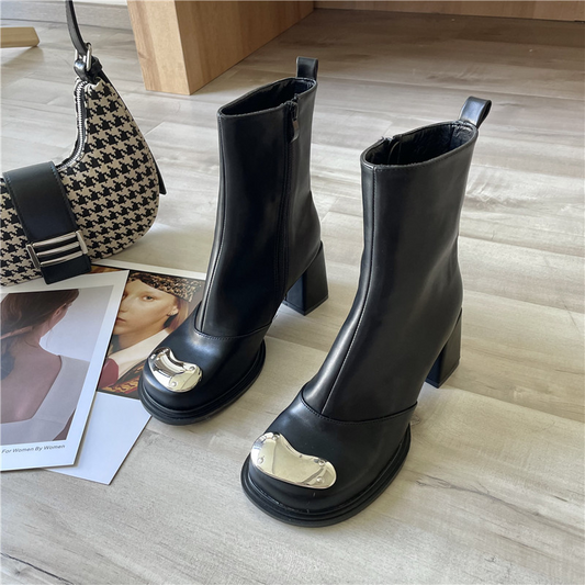 Women's Chunky Heel Ankle Boots with Metal