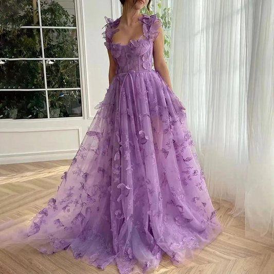 Lace Applique Sleeveless Long Slit Prom Dress