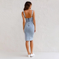 Wide Strap Bodycon Knee Length Denim Dress