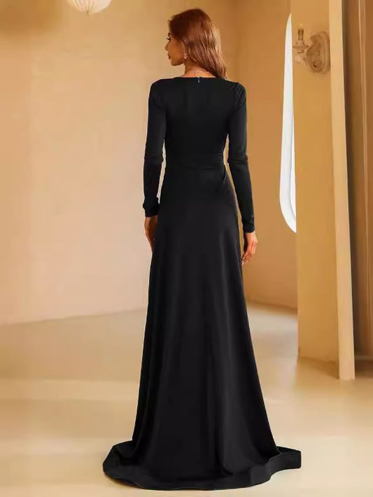 V-neck Long Sleeve Split Maxi Party Dress