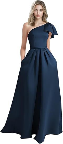 One-Shoulder Sleeveless Long Satin Dress