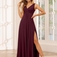 V Neck Long Slit Bridesmaid Dress