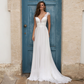 Lace Embroidered V-neck Sleeveless Brush Train Wedding Dress