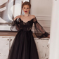 Applique Long Sleeve Tulle A Line Evening Dress