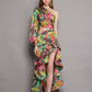 One Shoulder Ruffle Cut out Floral Printed Dress