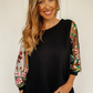 Black Floral Lace Puff Sleeves Top