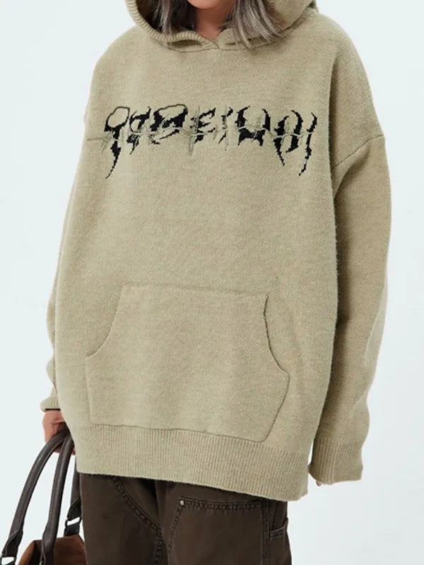 Skull Jacquard Hooded Pullover Sweater