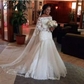 Off Shoulder Long Sleeves Lace Brush Train Tulle Mermaid Wedding Dress