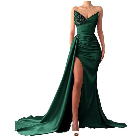 Silk Ruched Sweetheart Sleeveless Court Train Prom Dress