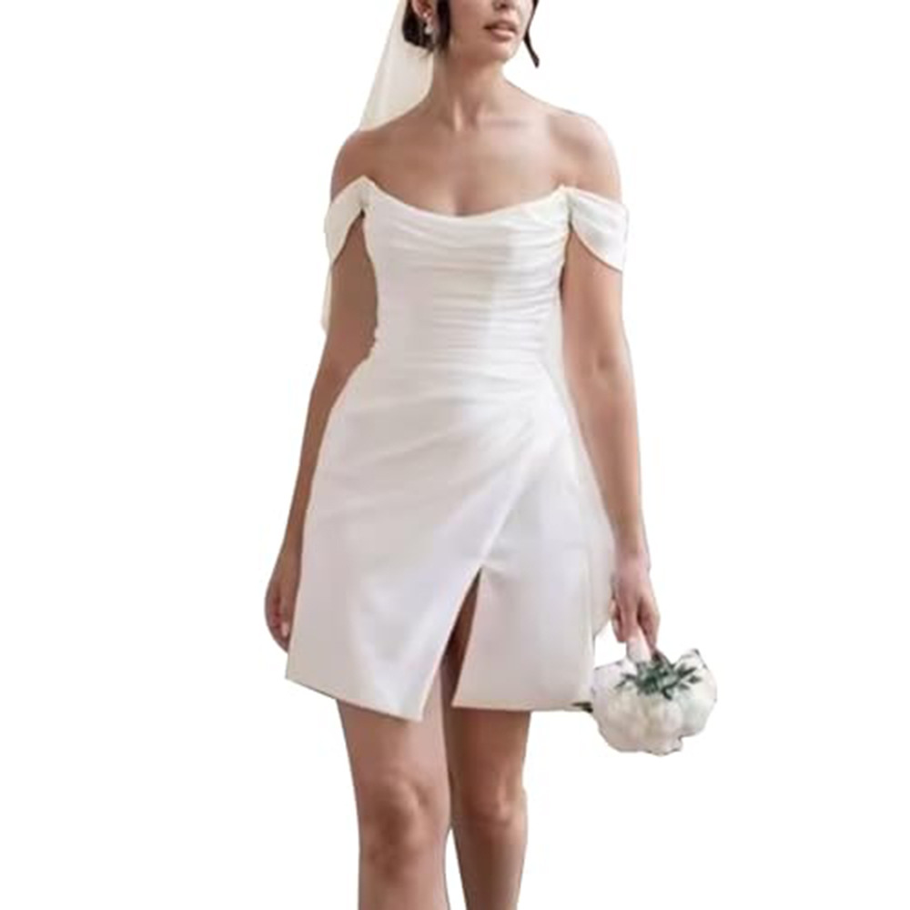 Off-the-Shoulder Short Cowl Neck Simple Formal Wedding Dress