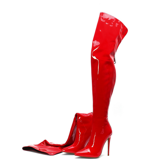 Bright Patent Leather Pointed Toe Stiletto Over The Knee Boots