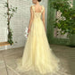 Light Yellow Lace Embroidered Banquet Prom Dress