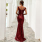 Off Shoulder Sequin Fishtail Evening Dress