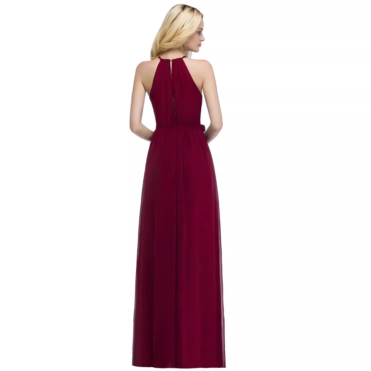 Halter Neck Sleeveless Long Bridesmaid Dress