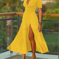 Short Sleeve Button-Front High-Slit Dress