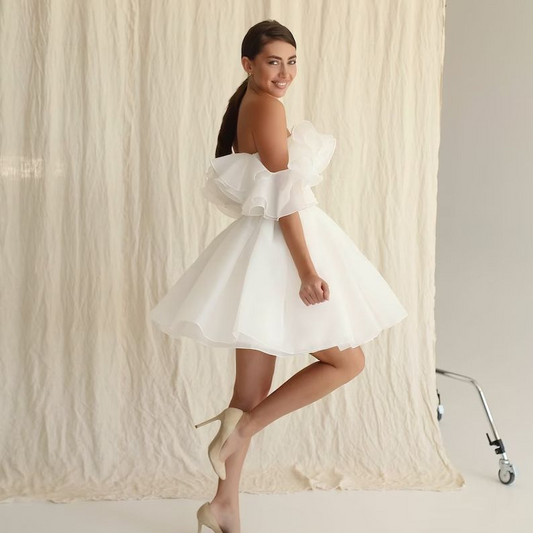 A-Line Puff Long Sleeves Short Wedding Dress